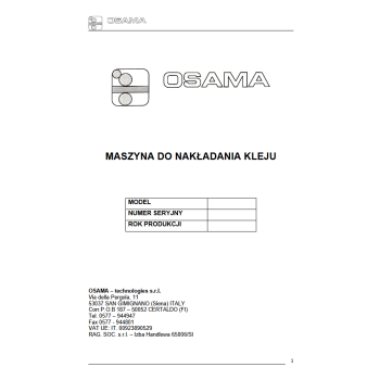 DTR nakładarka kleju walcowa OSAMA S2R 400, 600, 1000, 1300, 1600 DTR nakładarka kleju walcowa OSAMA S2R 400, 600, 1000, 1300, 1600