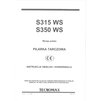 DTR piła formatowa, piła tarczowa SCM TECNOMAX S315 WS / S350 WS DTR piła formatowa, piła tarczowa SCM TECNOMAX S315 WS / S350 WS